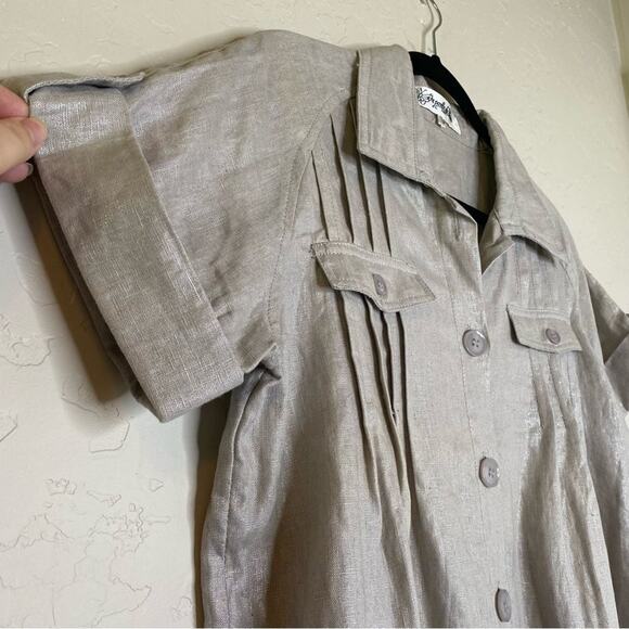 On Parle de Vous Paris Silver Metallic Linen Cotton Blend Lagenlook Top T42 XL - Picture 2 of 10